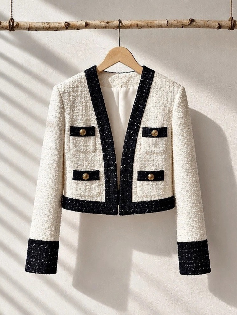 Productseeker Tao Tweed Blazer Cropped Trim Blazer in Cream & Black NWT